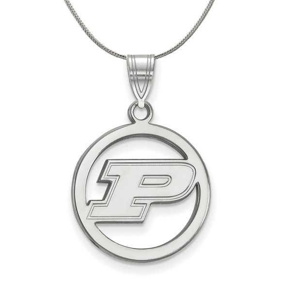 Sterling Silver Purdue Small Initial P Circle Necklace - 18 Inch